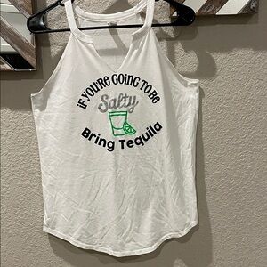 Graphic Halter Tank Top - 'If You're Going To Be Salty, Bring Tequila' - White
